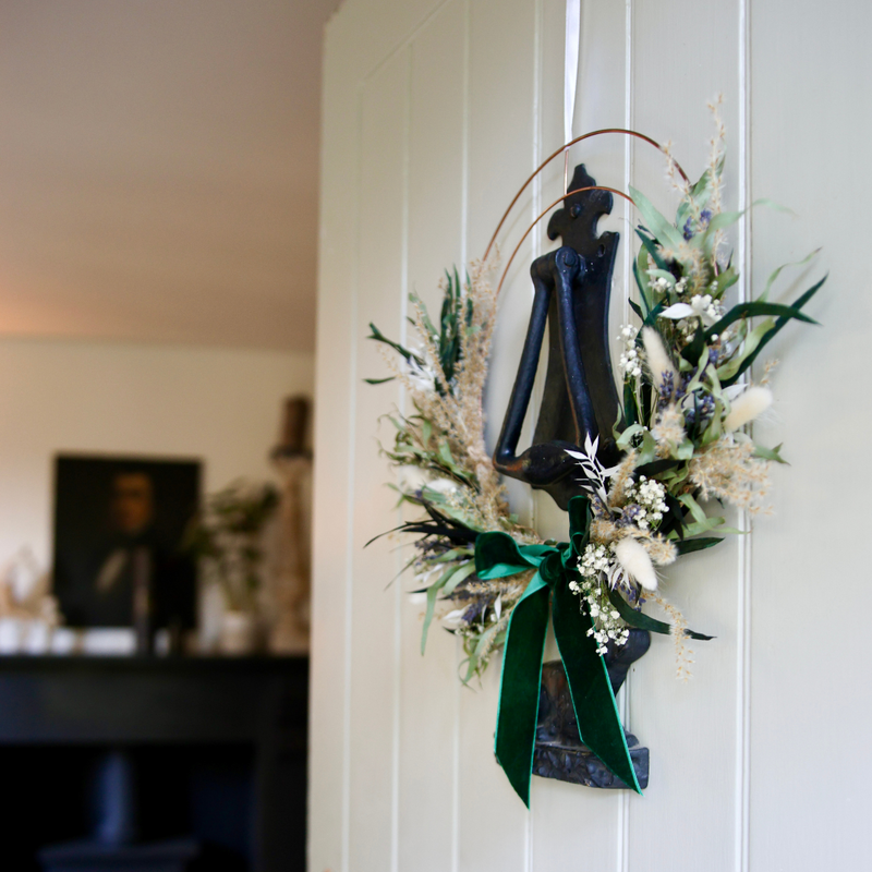 Green, white and blue Christmas dried flower wreath