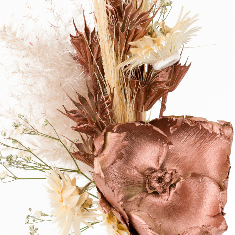 Cream and rose gold small dried flower bouquet + vase