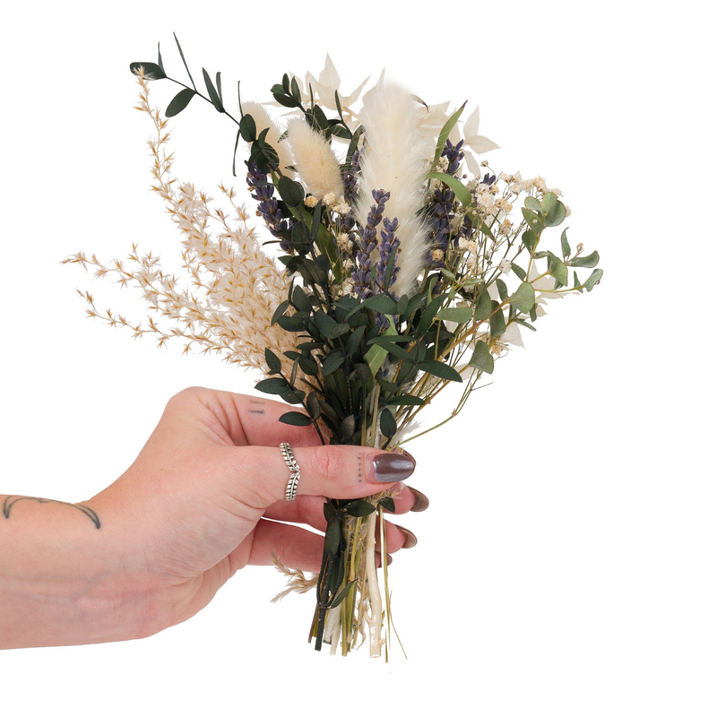 Green, white and blue Christmas small dried flower bouquet + vase