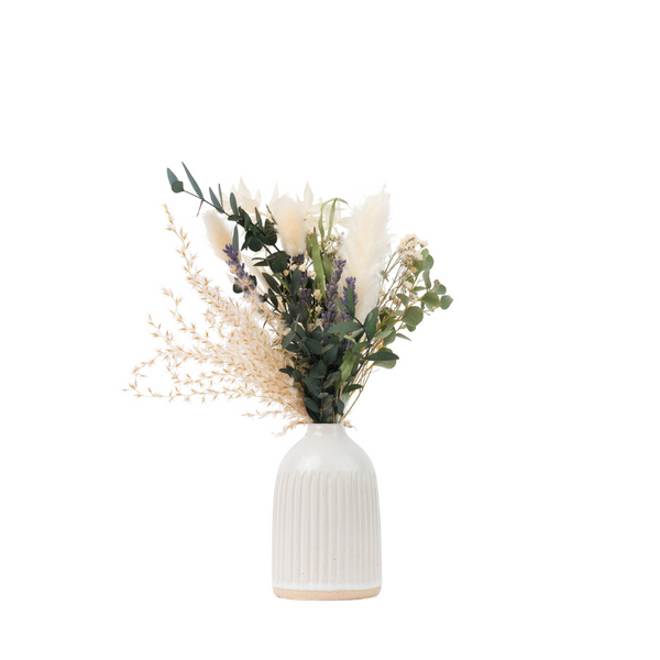 Green, white and blue Christmas small dried flower bouquet + vase