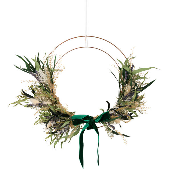 Green, white and blue Christmas dried flower wreath