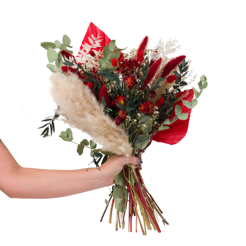 Red and green Christmas dried flower bouquet