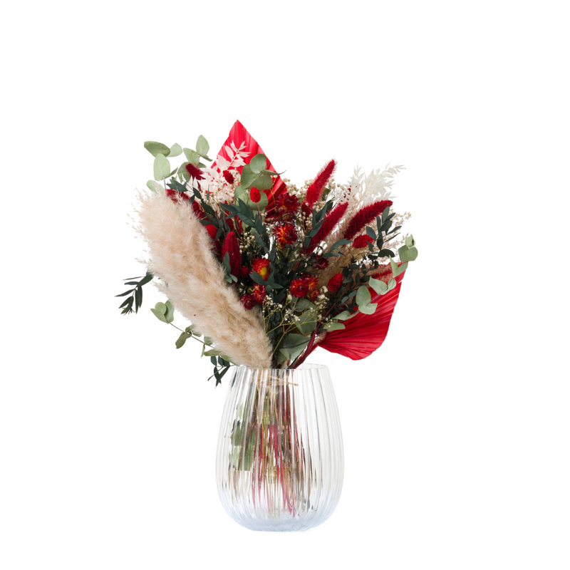 Red and green Christmas dried flower bouquet