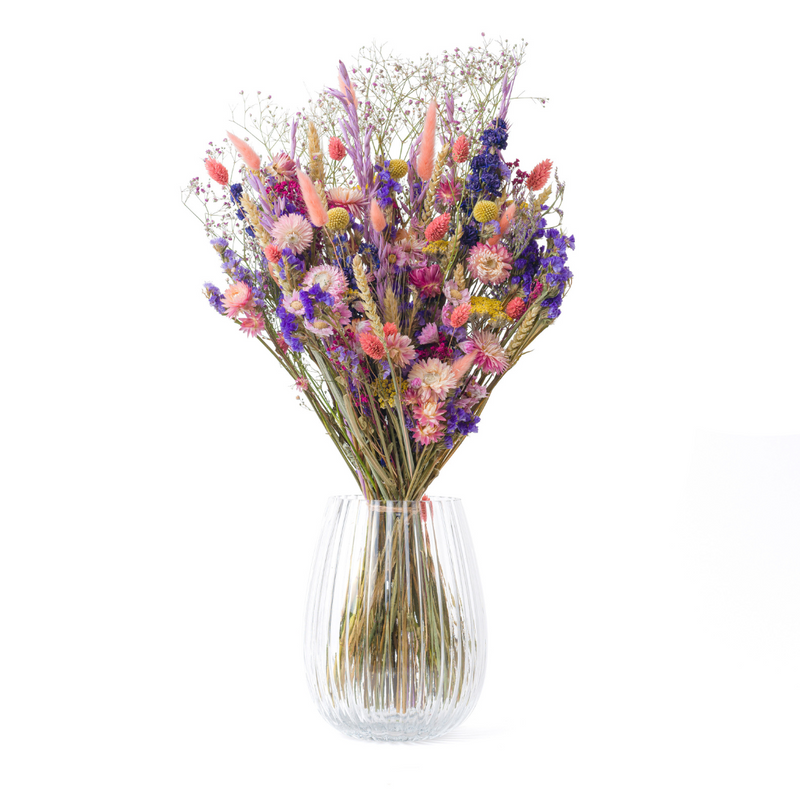A bright and colourful dried flower bouquet