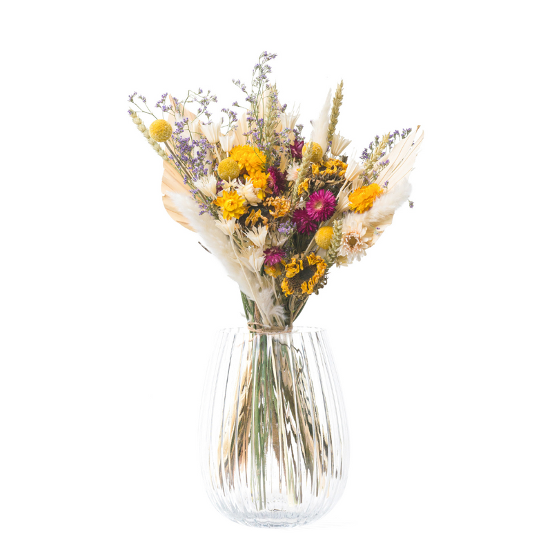 A yellow spring-inspired dried flower bouquet