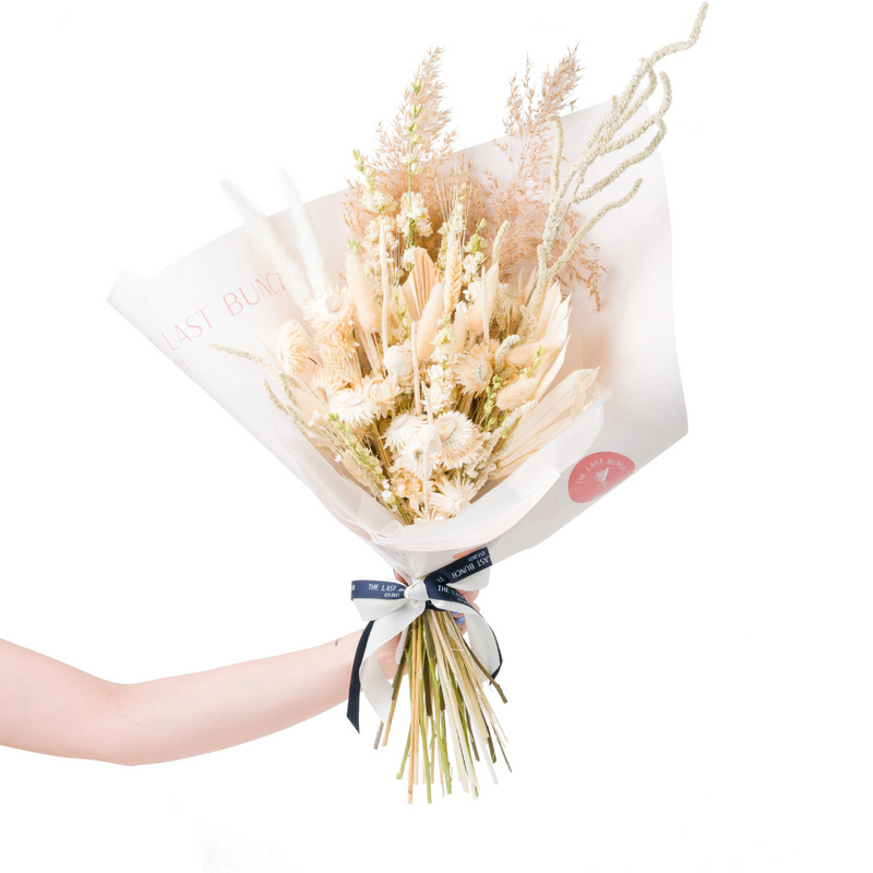 A cream dried flower bouquet